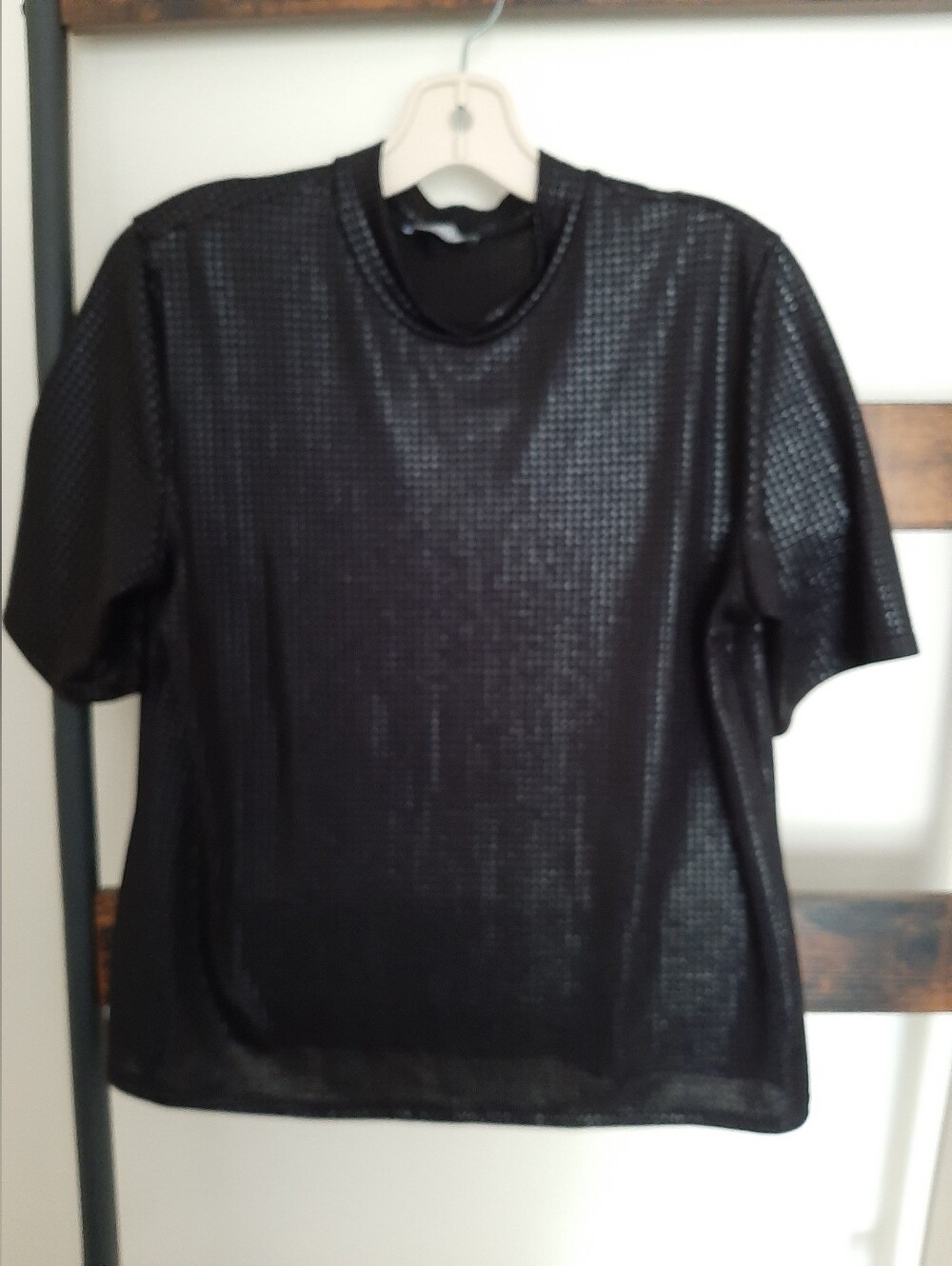 Black Shimmer Short-Sleeve Women's Top